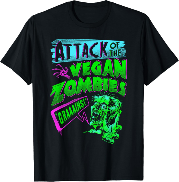 Attack of the Vegan Zombies Vegetarian Halloween T-Shirt - Image 2